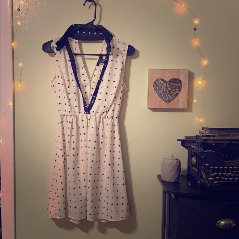 Eggshell White Collared Plus Sign Dress